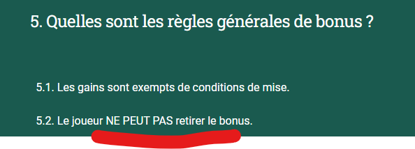 Bonus sans wager non retirable en cash