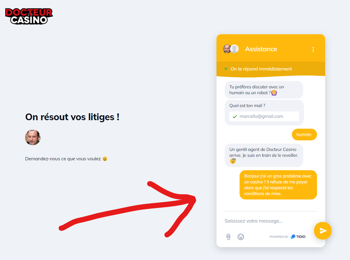 Livechat assistance résolution litiges et problème casino en ligne.