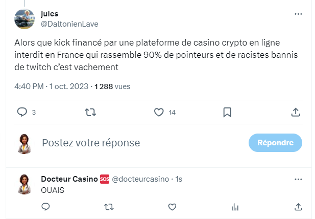 Tweet enervé contre Kick